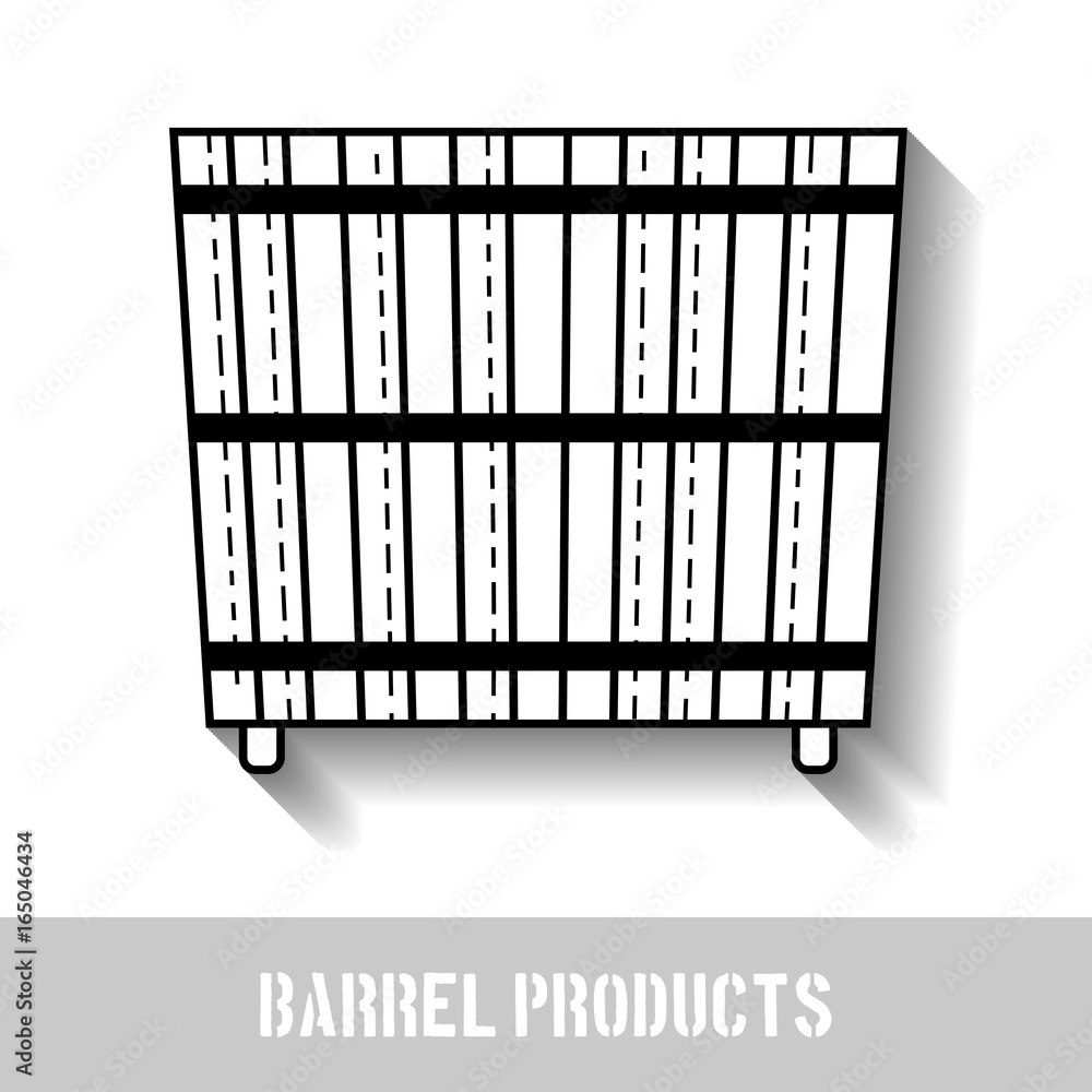 Wooden bathtub. Flat icon of barrel products. Object for design.