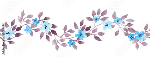 Seamless banner line with vintage hand painted watercolor leaves. Repeated pattern.