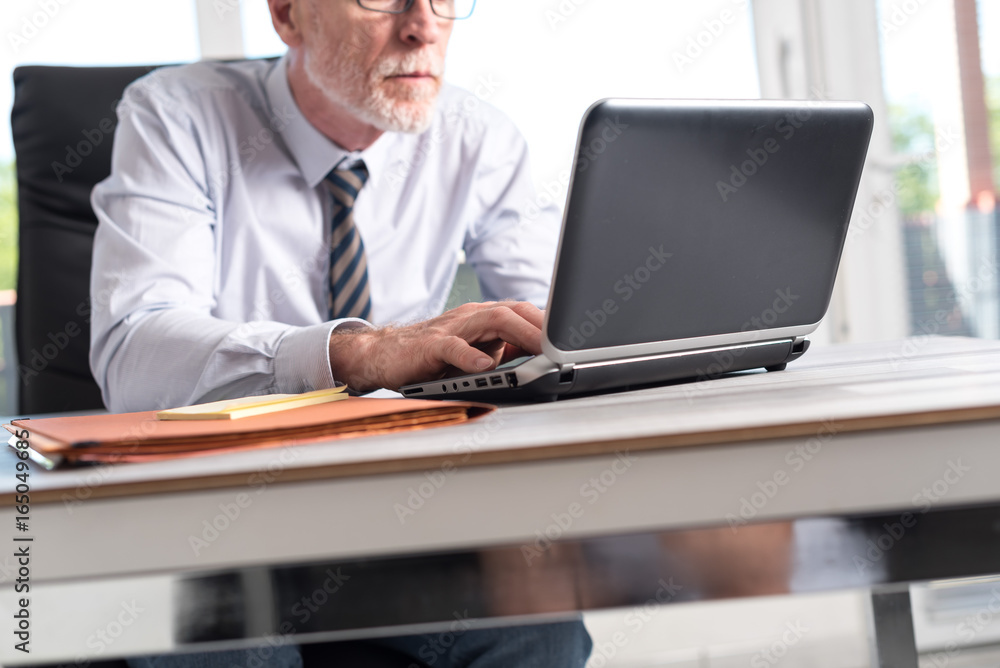 Mature businessman working on laptop Mature businessman working on laptop
