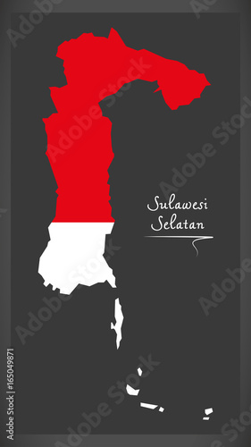 Sulawesi Selatan Indonesia map with Indonesian national flag illustration photo