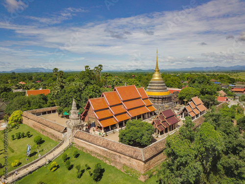 Wallpaper Mural Side Aerial view of Wat Phra That Lampang Luang, a landmark of Lampang city, Thailand Torontodigital.ca