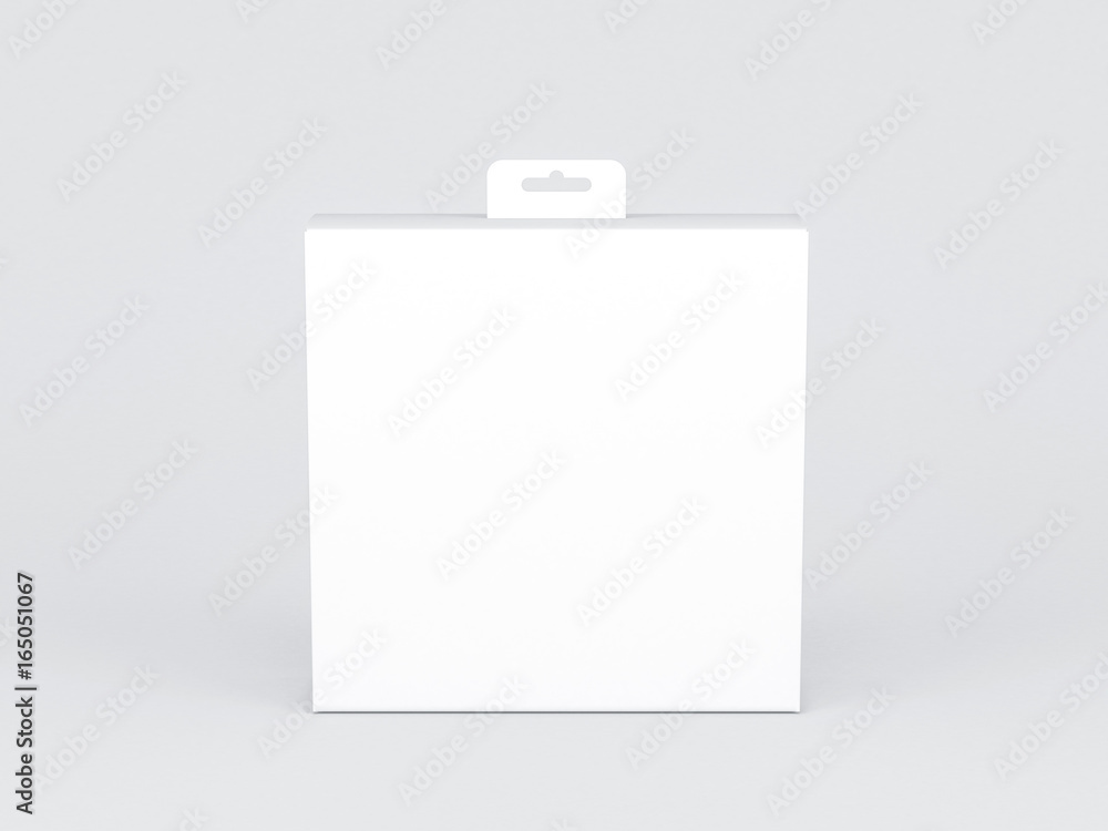 White Square Cardboard Box Mockup packaging with Hang Tab, 3d rendering White Square Cardboard Box Mockup packaging with Hang Tab, 3d rendering