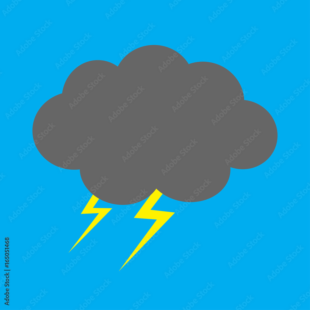 Cute cartoon kawaii dark cloud with thunderbolt. Storm lightning. Isolated. Blue sky background. Baby character collection. Funny illustration. Flat design. Cute cartoon kawaii dark cloud with thunderbolt. Storm lightning. Isolated. Blue sky background. Baby character collection. Funny illustration. Flat design.