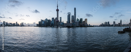 Shanghai skyline panorama landmarks of Shanghai with Huangpu river in China.