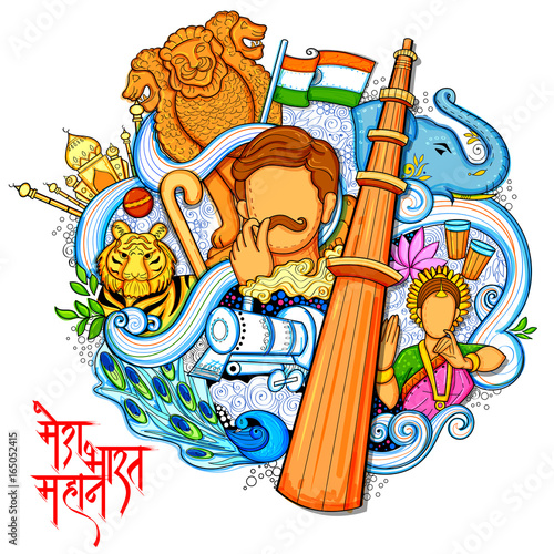 Indian background showing its incredible culture and diversity with monument, dance and festival celebration for 15th August Independence Day of India