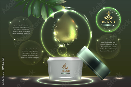 Cosmetic container with advertising background ready to use, natural concept skin care ad. Illustration vector