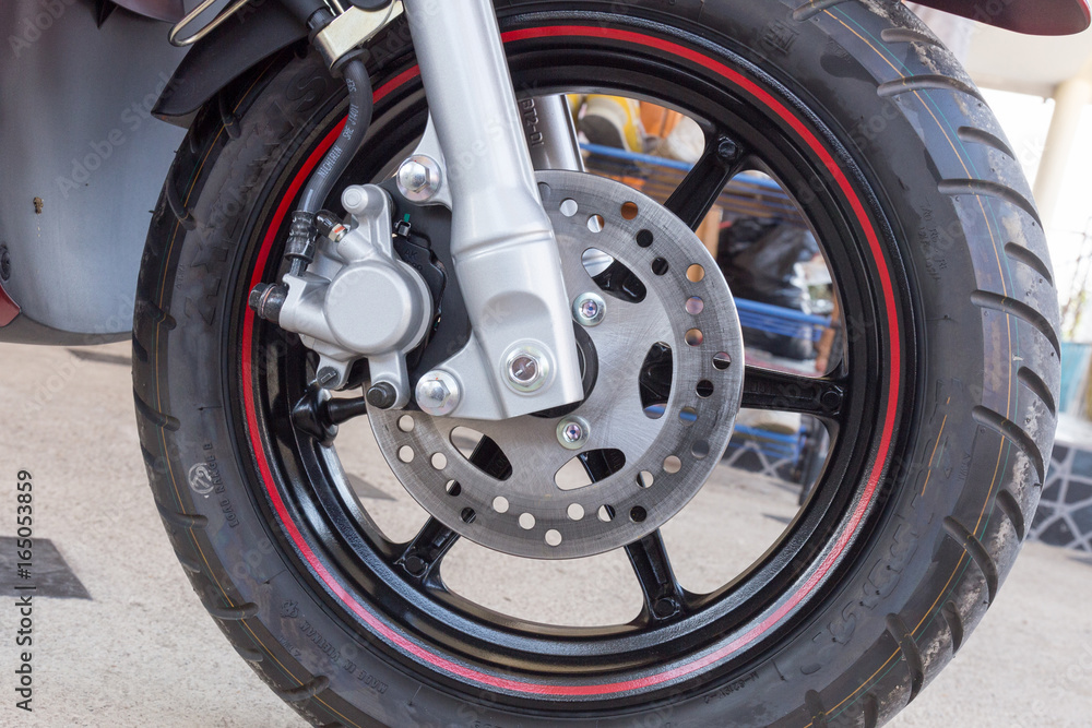 Front wheel of a sports motorcycle Front wheel of a sports motorcycle