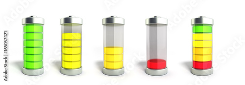 Fotografía Battery charging collection Battery charge level indicators on white 3d illustr