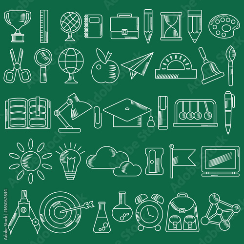school objects on green