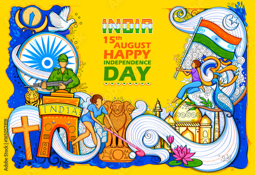 Indian background showing its incredible culture and diversity with monument, dance and festival celebration for 15th August Independence Day of India