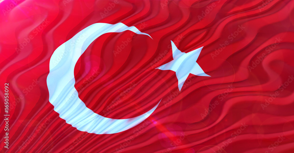 Obraz premium turkey flag of silk. turkey flag blowing in the wind. Background texture.