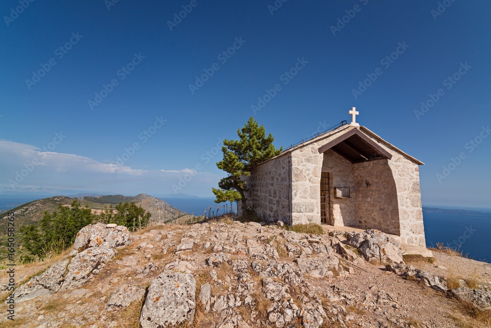 Old stone chapel on the top of sveti Nikola mount.