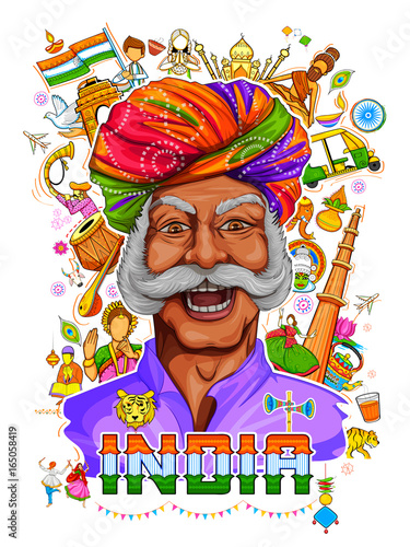 Indian background showing its incredible culture and diversity with monument, dance and festival celebration for 15th August Independence Day of India