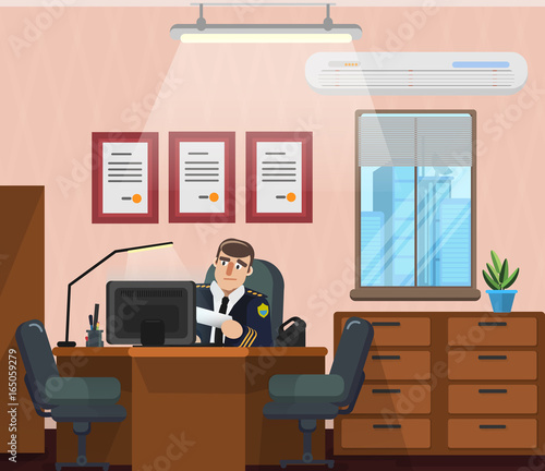 Vector illustration in a flat style, the office of the chief of police.