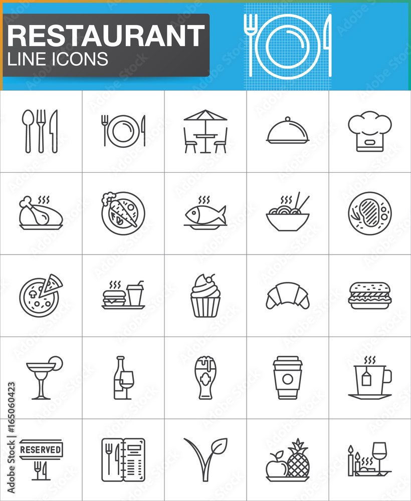 Restaurant line icons set, outline vector symbol collection, linear style pictogram pack. Signs, logo illustration. Set includes icons as Restaurant line icons set, outline vector symbol collection, linear style pictogram pack. Signs, logo illustration. Set includes icons as