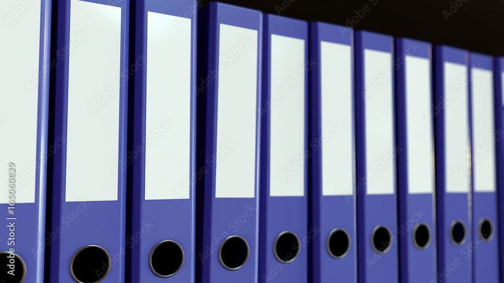 Row of violet office binders. Business, paperwork, data storage related background. 3D rendering Row of violet office binders. Business, paperwork, data storage related background. 3D rendering