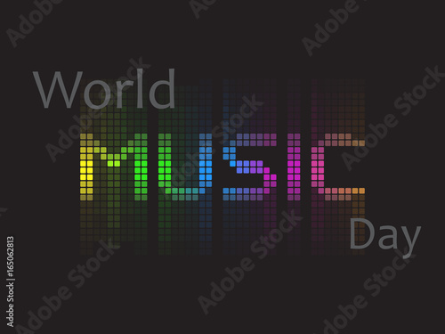 World music day  text on a black background as a color equalizer