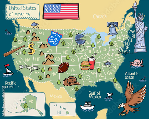 cartoon map of USA