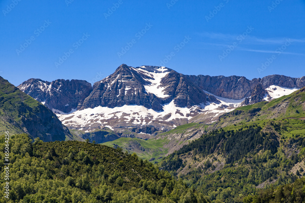 Mountain ridge at the Spanish Pyrenees seen from Panticosa, Huesca, Alto Gallego, Aragon