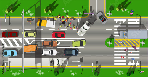 Top view city scape traffic jam