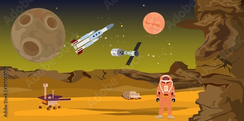 Horizontal illustration of space and scene in allien palnet