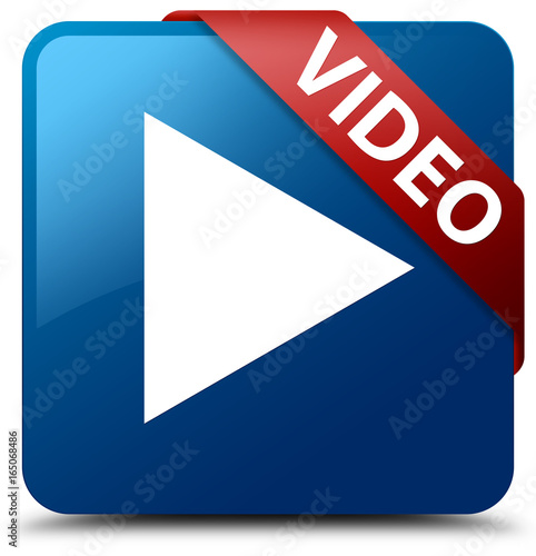 Free Download Video blue square button red ribbon in corner - GFXLoad