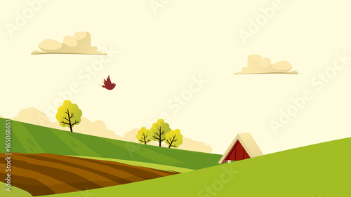 Agriculture and Farming landscape view. Agrotourism. Agribusiness. Rural landscape. Design elements for info graphic, websites and print media. Vector illustration