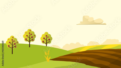 Agriculture and Farming landscape view. Agrotourism. Agribusiness. Rural landscape. Design elements for info graphic, websites and print media. Vector illustration