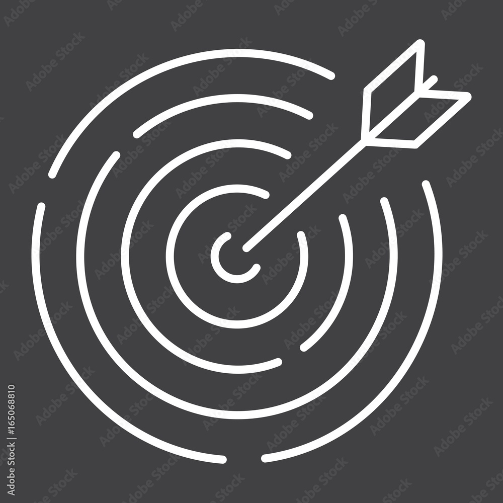 Target line icon, business and dartboard, vector graphics, a linear pattern on a black background, eps 10. Target line icon, business and dartboard, vector graphics, a linear pattern on a black background, eps 10.