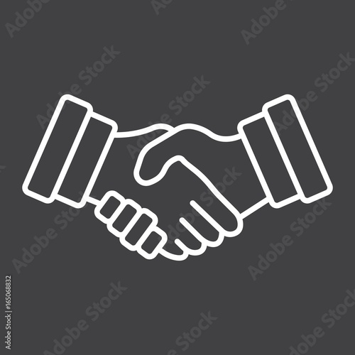 Business handshake line icon, contract and agreement, vector graphics, a linear pattern on a black background, eps 10.