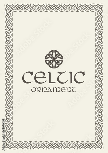 Celtic knot braided frame border ornament. Vector illustration.