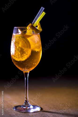 A glass of aperol spritz cocktail