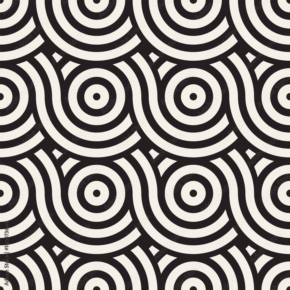 Fototapeta premium Vector seamless geometric pattern composed with circles and lines. Modern stylish rounded stripes texture. Repeating abstract background