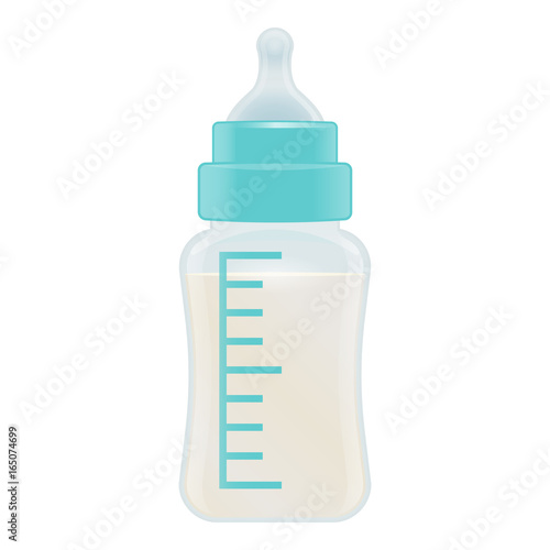 Cyan Baby Feeding Bottle Isolated On A Background. Vector Illustration.
