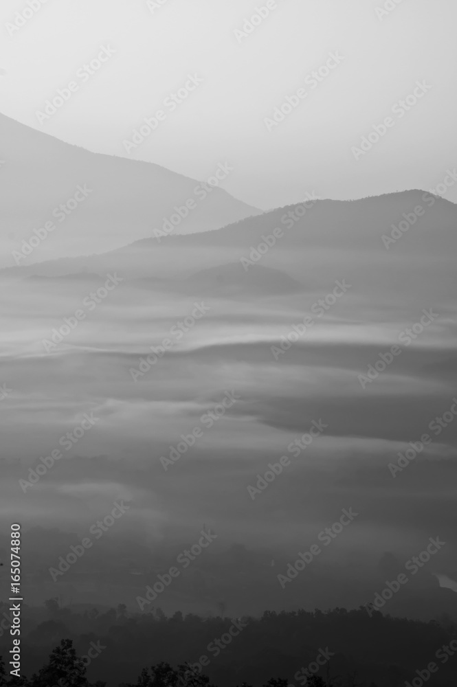 Abstract blurred morning sunset fog and cloud mountain valley landscape Abstract blurred morning sunset fog and cloud mountain valley landscape