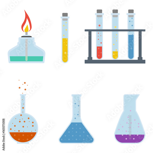 Chemical Flasks Isolated On A White Background. Icon Set. photo