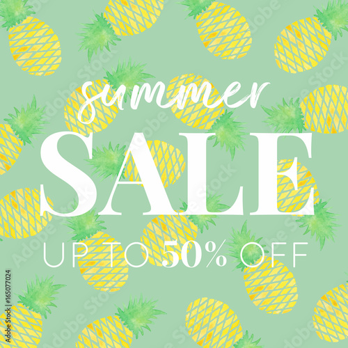 Pineapples - Watercolor Summer Sale Banner Green