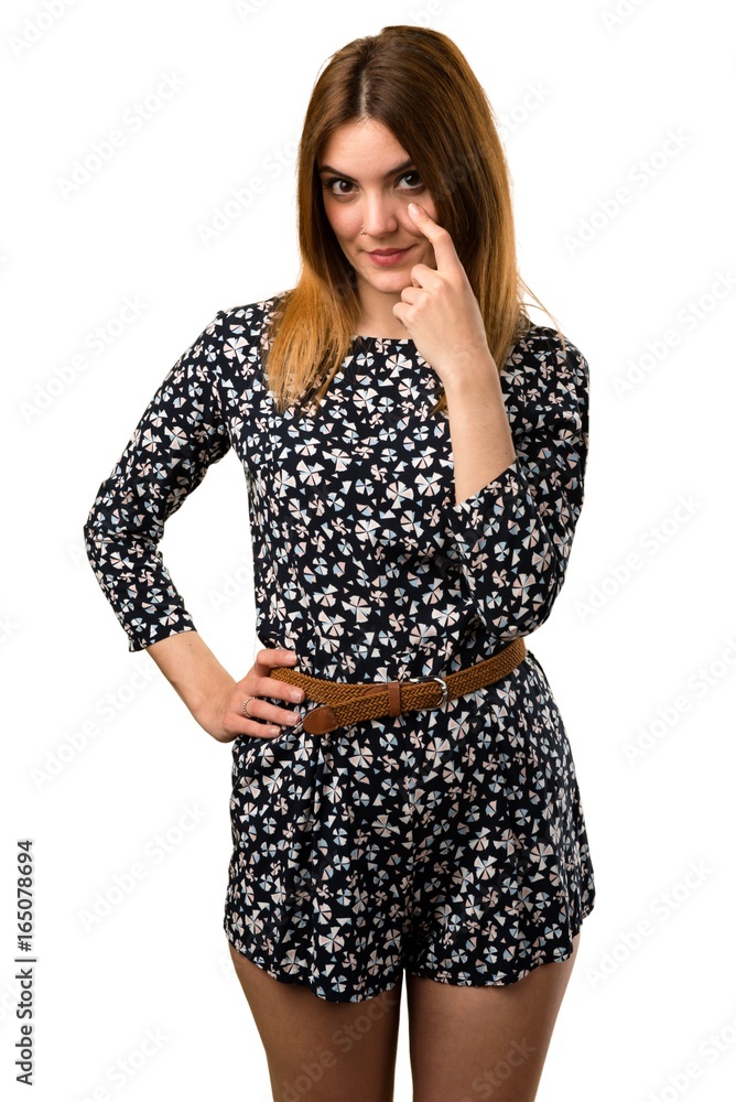 Beautiful young girl showing something Beautiful young girl showing something