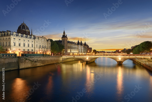 Boat tour on Seine river in Paris with sunset. Paris  France