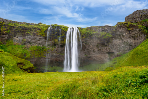 waterfall Seljalandsfoss in summer, Iceland