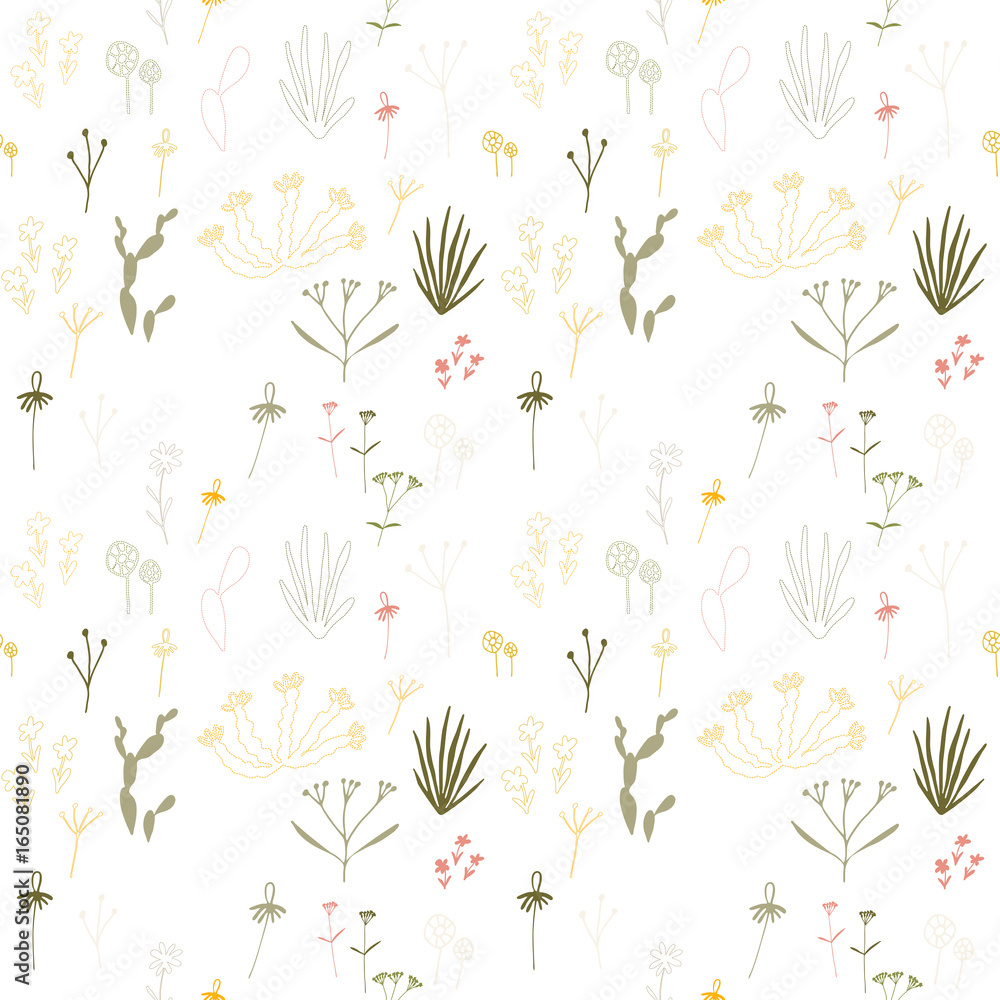 Small flowers and leaves floral vector seamless pattern. Small flowers and leaves floral vector seamless pattern.