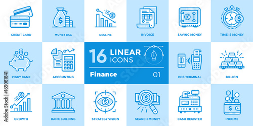 Vector linear icons set of finance, banking. High quality modern icons suitable for print, website and presentation