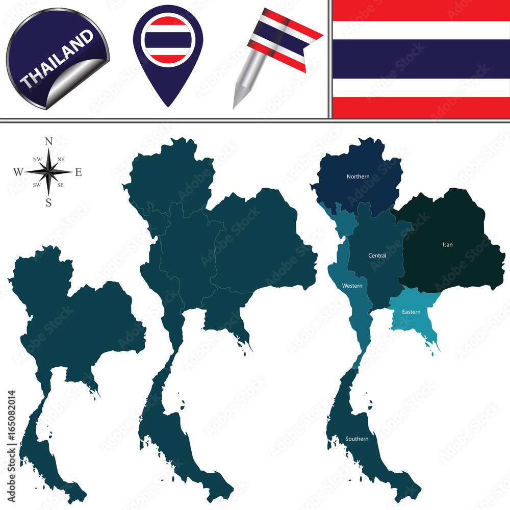 Fototapeta premium Map of Thailand with Regions
