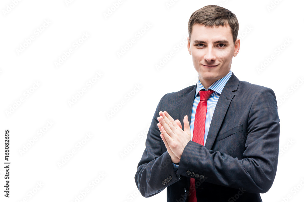 Young successful businessman isolated, space left Young successful businessman isolated, space left