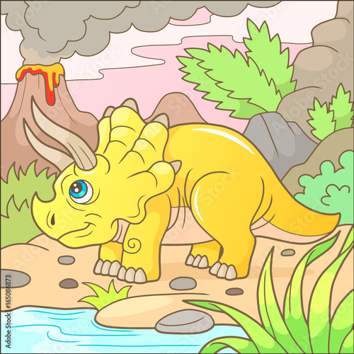 Cartoon cute triceratops funny image  