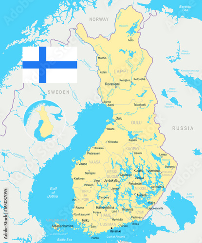 Finland - map and flag illustration