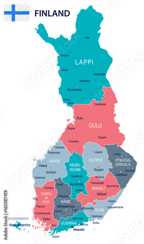 Fotografie, Tablou Finland - map and flag illustration