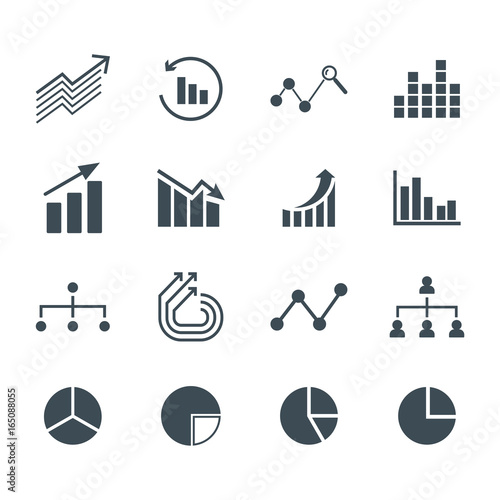Charts and graphs icons set. Flat vector signs and symbols.