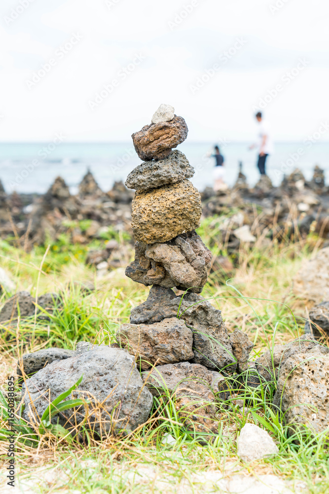 stone towers on basaltic rocks at Hyeopjae Beach,Jeju Island stone towers on basaltic rocks at Hyeopjae Beach,Jeju Island