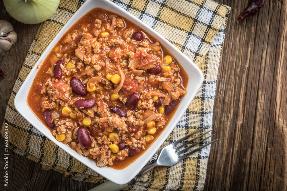 Chili con carne in a bowl. Chili con carne in a bowl.